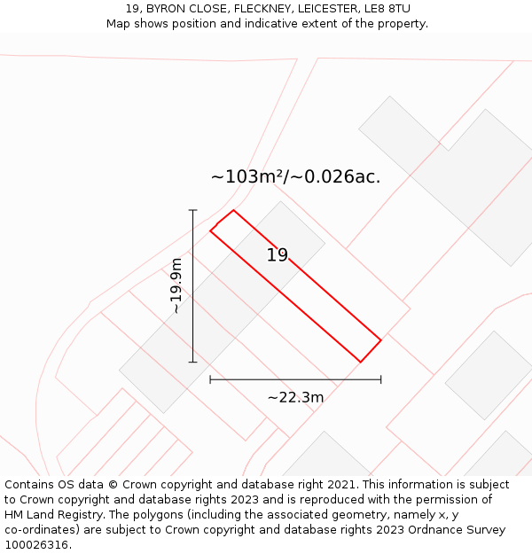 19, BYRON CLOSE, FLECKNEY, LEICESTER, LE8 8TU: Plot and title map