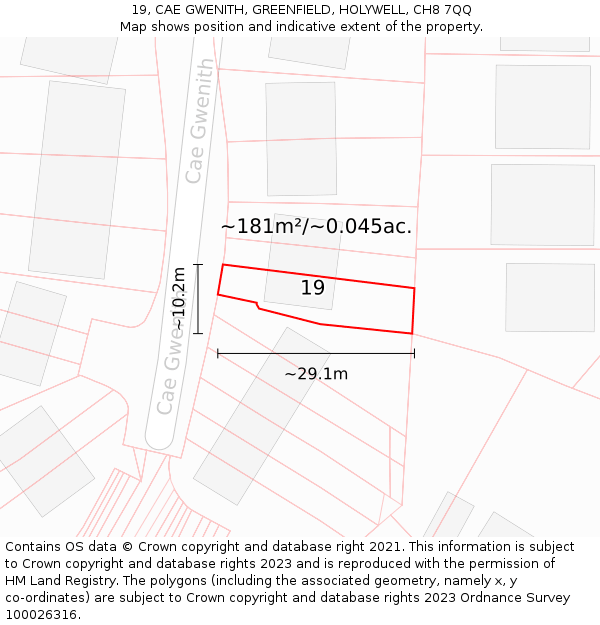 19, CAE GWENITH, GREENFIELD, HOLYWELL, CH8 7QQ: Plot and title map