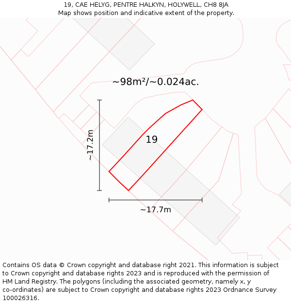 19, CAE HELYG, PENTRE HALKYN, HOLYWELL, CH8 8JA: Plot and title map