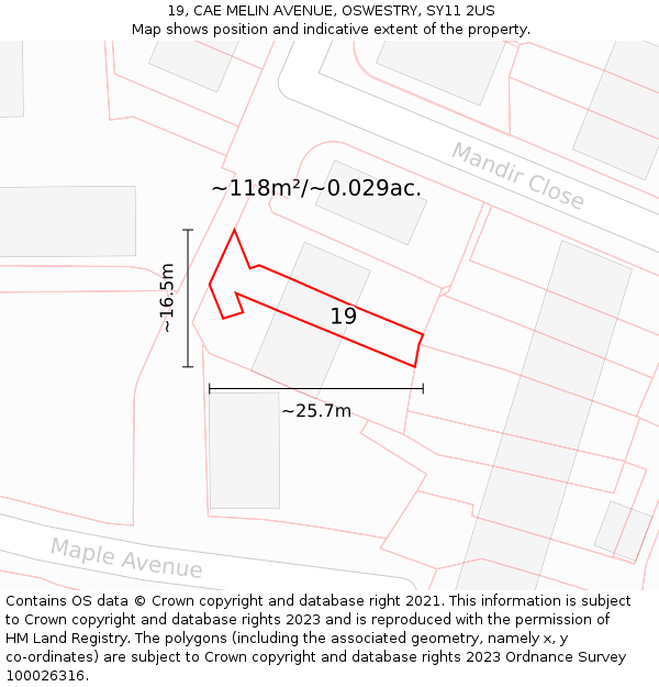 19, CAE MELIN AVENUE, OSWESTRY, SY11 2US: Plot and title map