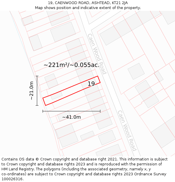 19, CAENWOOD ROAD, ASHTEAD, KT21 2JA: Plot and title map