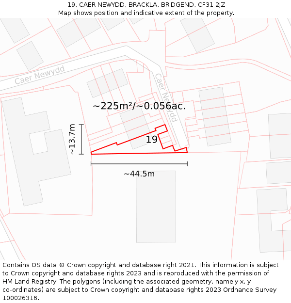 19, CAER NEWYDD, BRACKLA, BRIDGEND, CF31 2JZ: Plot and title map