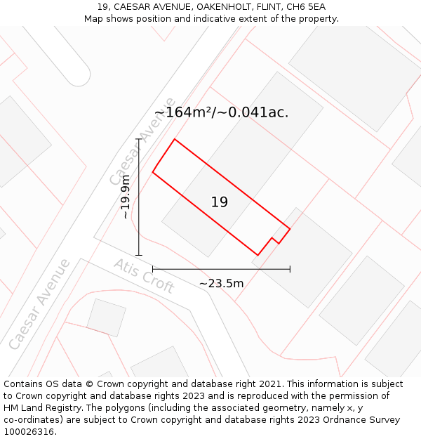 19, CAESAR AVENUE, OAKENHOLT, FLINT, CH6 5EA: Plot and title map