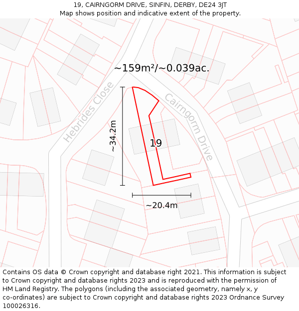 19, CAIRNGORM DRIVE, SINFIN, DERBY, DE24 3JT: Plot and title map