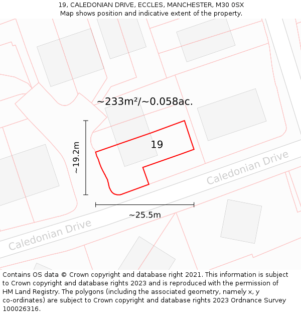 19, CALEDONIAN DRIVE, ECCLES, MANCHESTER, M30 0SX: Plot and title map