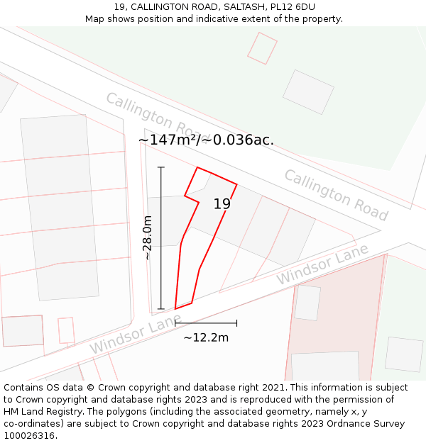19, CALLINGTON ROAD, SALTASH, PL12 6DU: Plot and title map