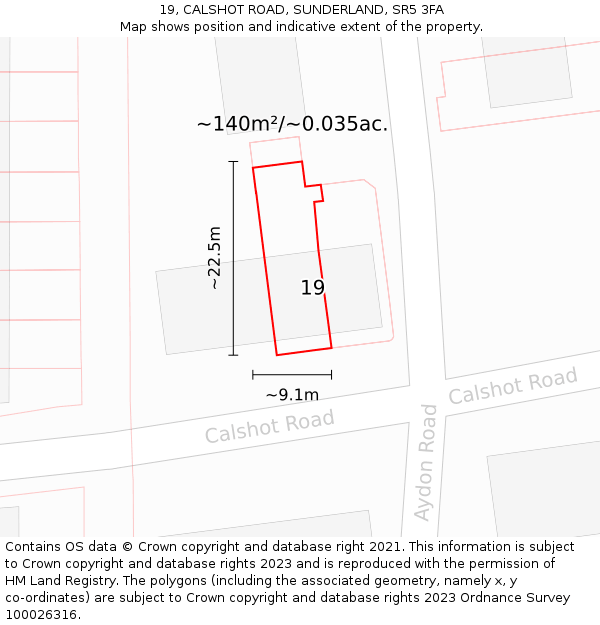 19, CALSHOT ROAD, SUNDERLAND, SR5 3FA: Plot and title map