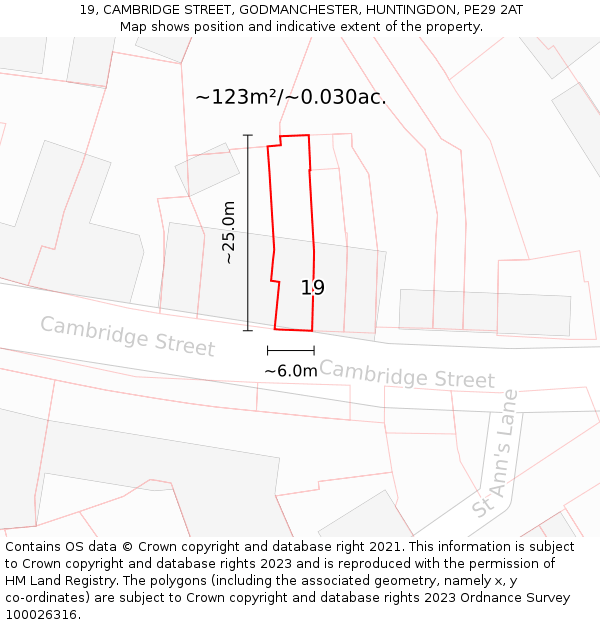 19, CAMBRIDGE STREET, GODMANCHESTER, HUNTINGDON, PE29 2AT: Plot and title map