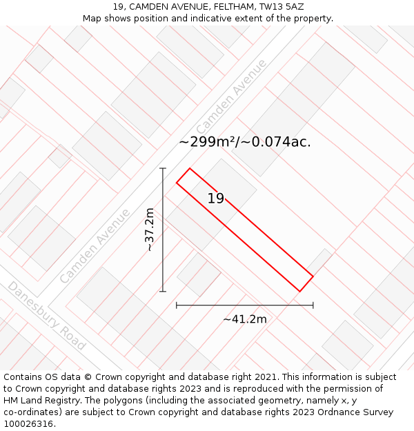 19, CAMDEN AVENUE, FELTHAM, TW13 5AZ: Plot and title map