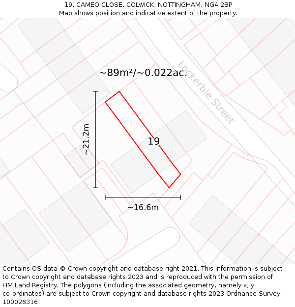 19, CAMEO CLOSE, COLWICK, NOTTINGHAM, NG4 2BP: Plot and title map