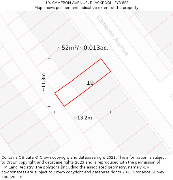 19, CAMERON AVENUE, BLACKPOOL, FY3 8RF: Plot and title map