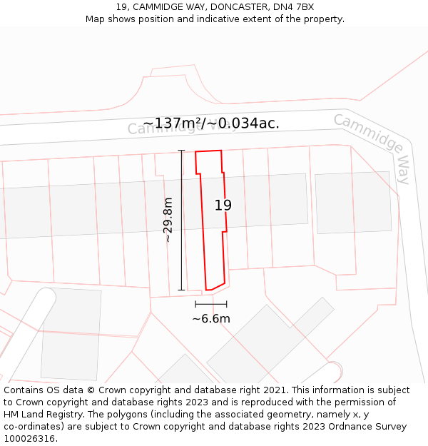 19, CAMMIDGE WAY, DONCASTER, DN4 7BX: Plot and title map