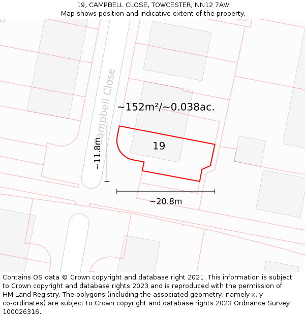 19, CAMPBELL CLOSE, TOWCESTER, NN12 7AW: Plot and title map