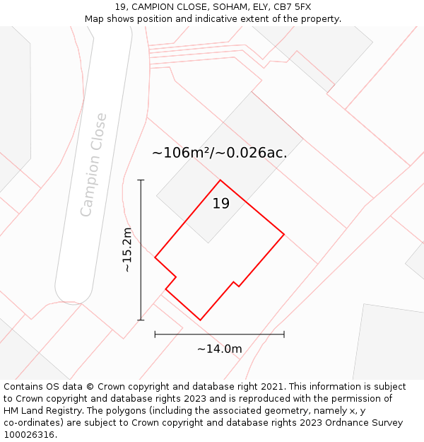 19, CAMPION CLOSE, SOHAM, ELY, CB7 5FX: Plot and title map