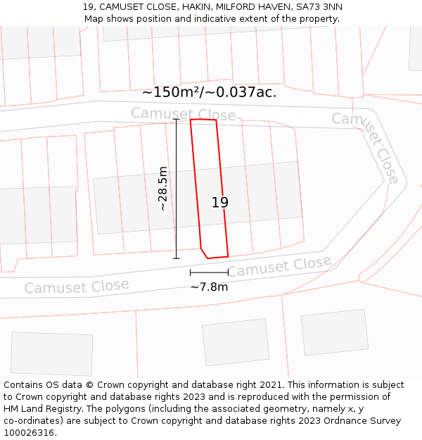 19, CAMUSET CLOSE, HAKIN, MILFORD HAVEN, SA73 3NN: Plot and title map