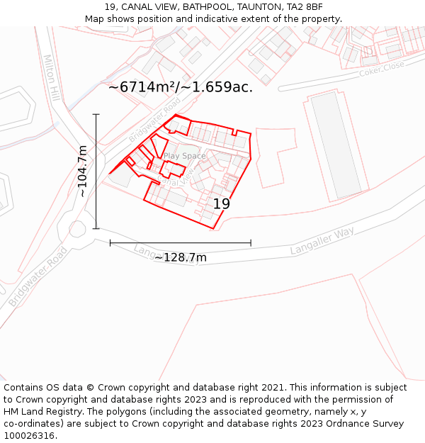 19, CANAL VIEW, BATHPOOL, TAUNTON, TA2 8BF: Plot and title map