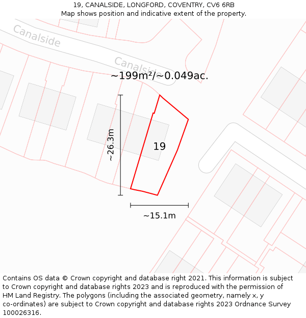 19, CANALSIDE, LONGFORD, COVENTRY, CV6 6RB: Plot and title map