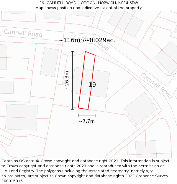19, CANNELL ROAD, LODDON, NORWICH, NR14 6DW: Plot and title map