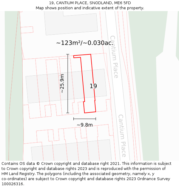 19, CANTIUM PLACE, SNODLAND, ME6 5FD: Plot and title map