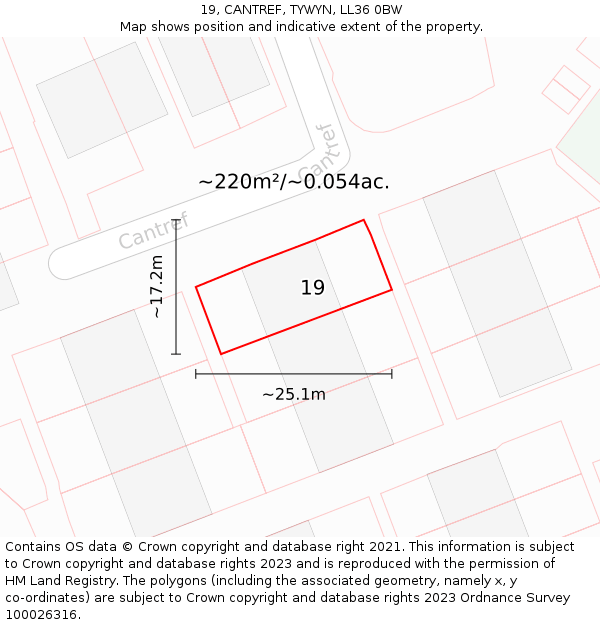 19, CANTREF, TYWYN, LL36 0BW: Plot and title map