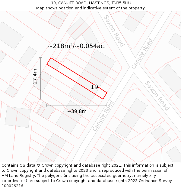 19, CANUTE ROAD, HASTINGS, TN35 5HU: Plot and title map