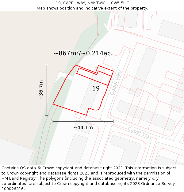 19, CAPEL WAY, NANTWICH, CW5 5UG: Plot and title map