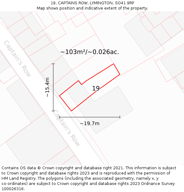 19, CAPTAINS ROW, LYMINGTON, SO41 9RP: Plot and title map