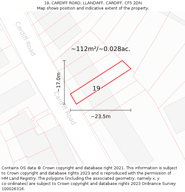 19, CARDIFF ROAD, LLANDAFF, CARDIFF, CF5 2DN: Plot and title map