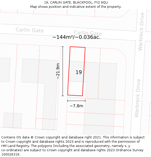 19, CARLIN GATE, BLACKPOOL, FY2 9QU: Plot and title map