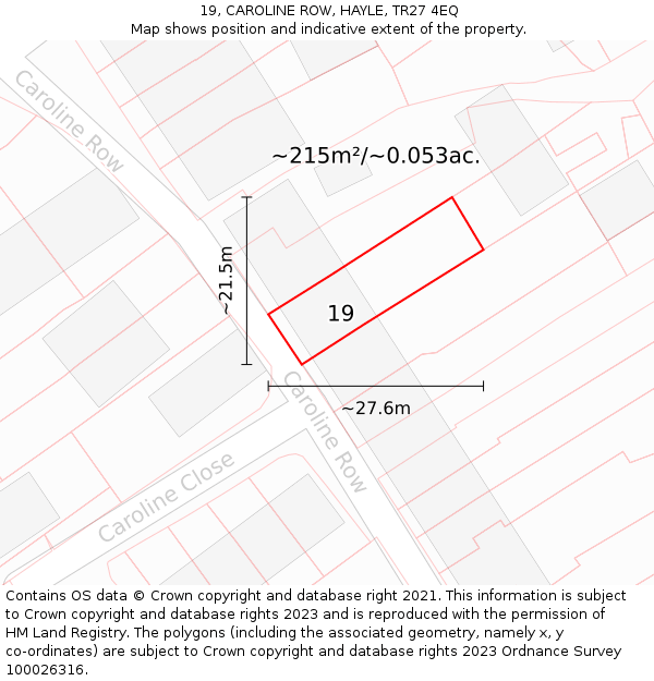 19, CAROLINE ROW, HAYLE, TR27 4EQ: Plot and title map