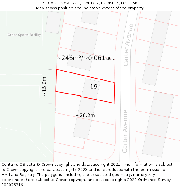 19, CARTER AVENUE, HAPTON, BURNLEY, BB11 5RG: Plot and title map