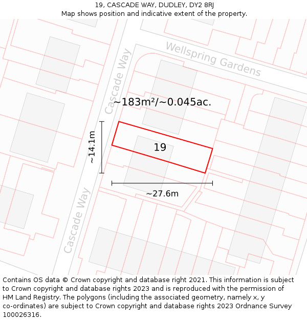 19, CASCADE WAY, DUDLEY, DY2 8RJ: Plot and title map
