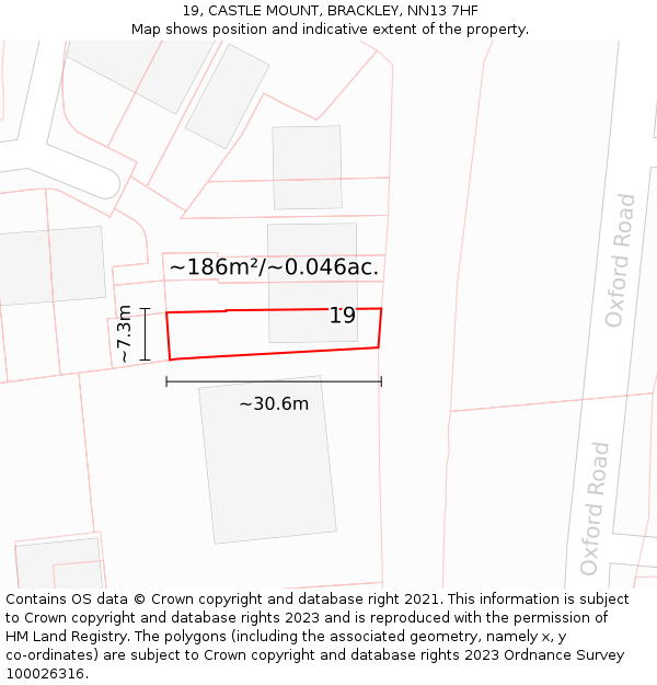 19, CASTLE MOUNT, BRACKLEY, NN13 7HF: Plot and title map