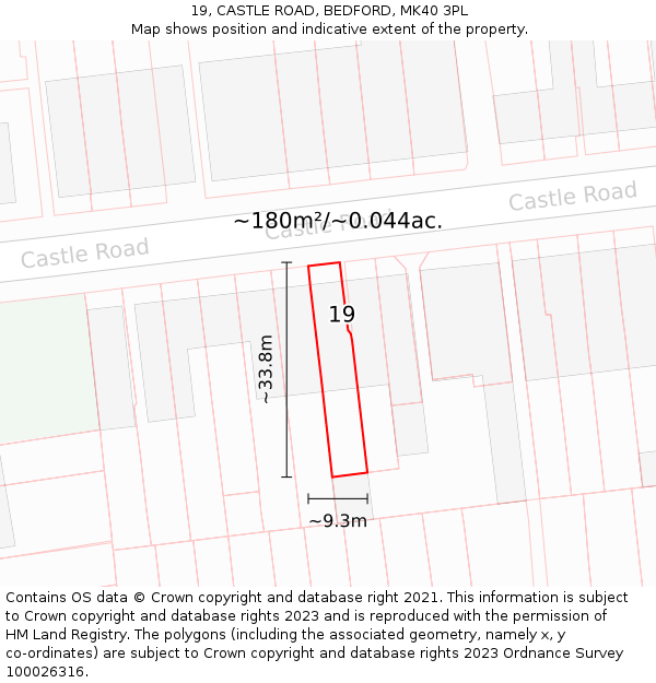 19, CASTLE ROAD, BEDFORD, MK40 3PL: Plot and title map