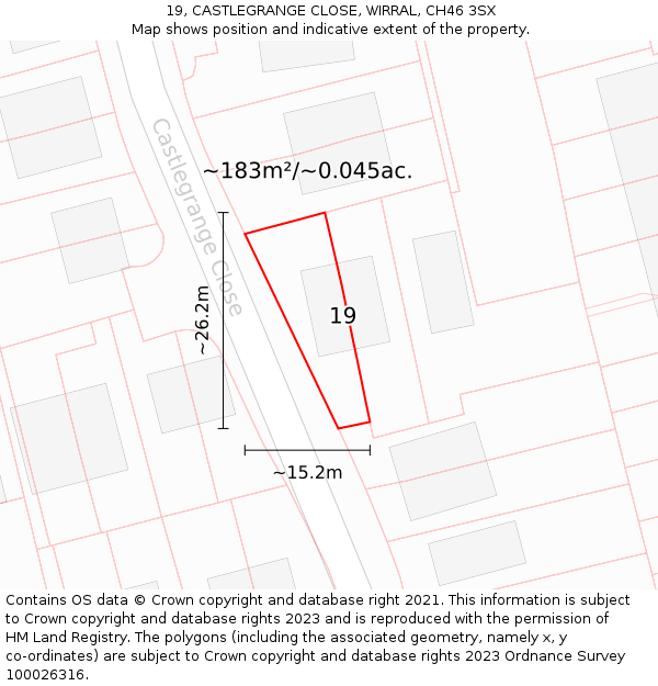 19, CASTLEGRANGE CLOSE, WIRRAL, CH46 3SX: Plot and title map