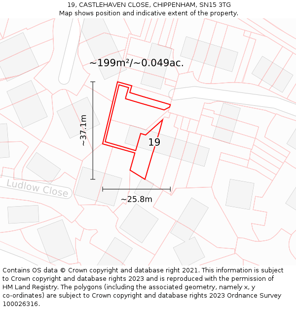 19, CASTLEHAVEN CLOSE, CHIPPENHAM, SN15 3TG: Plot and title map