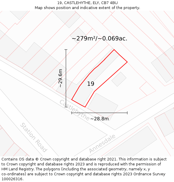 19, CASTLEHYTHE, ELY, CB7 4BU: Plot and title map