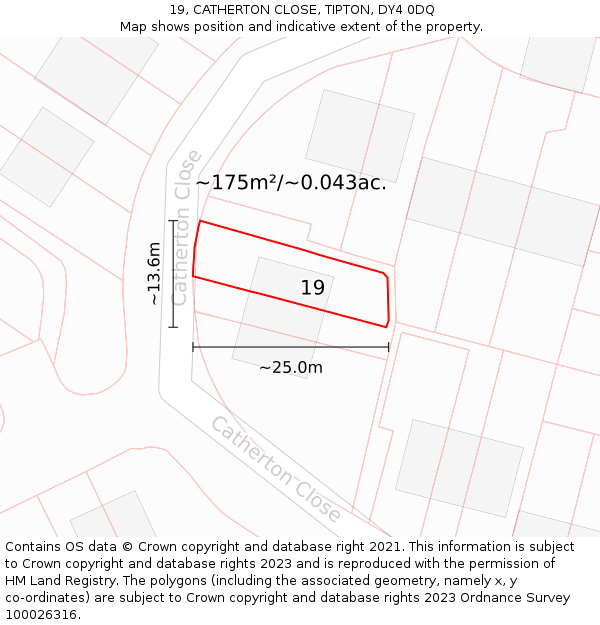 19, CATHERTON CLOSE, TIPTON, DY4 0DQ: Plot and title map