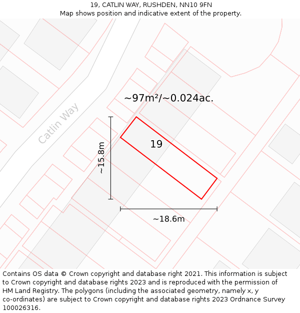 19, CATLIN WAY, RUSHDEN, NN10 9FN: Plot and title map
