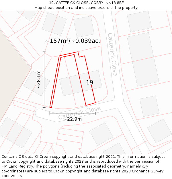 19, CATTERICK CLOSE, CORBY, NN18 8RE: Plot and title map