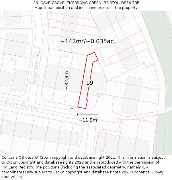 19, CAVE GROVE, EMERSONS GREEN, BRISTOL, BS16 7BR: Plot and title map