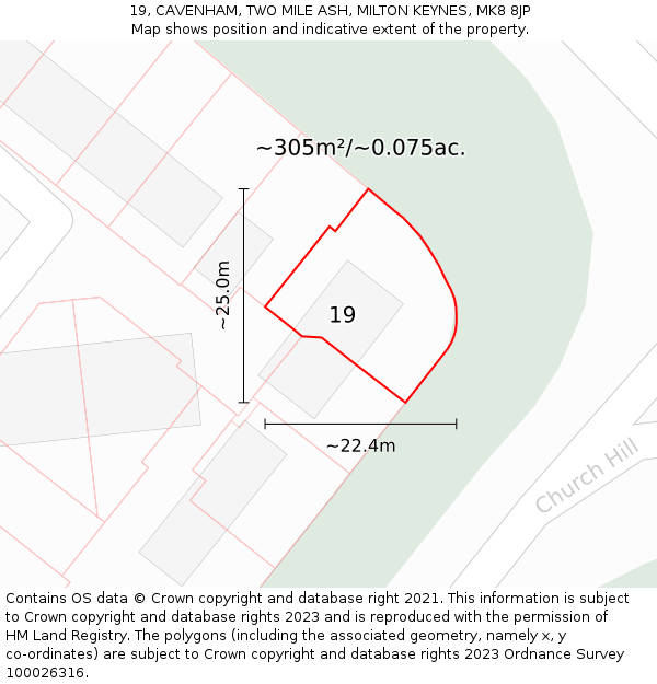19, CAVENHAM, TWO MILE ASH, MILTON KEYNES, MK8 8JP: Plot and title map
