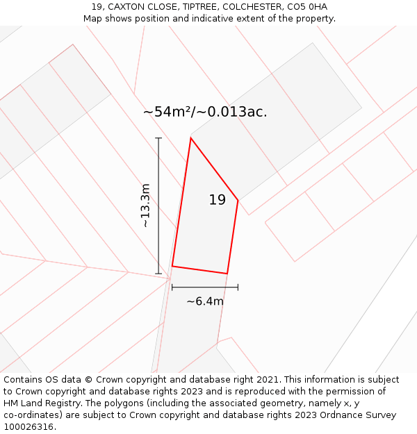 19, CAXTON CLOSE, TIPTREE, COLCHESTER, CO5 0HA: Plot and title map