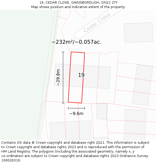 19, CEDAR CLOSE, GAINSBOROUGH, DN21 2TY: Plot and title map