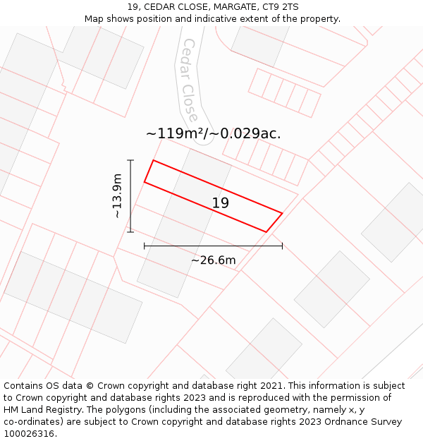 19, CEDAR CLOSE, MARGATE, CT9 2TS: Plot and title map