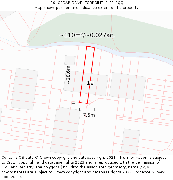 19, CEDAR DRIVE, TORPOINT, PL11 2QQ: Plot and title map