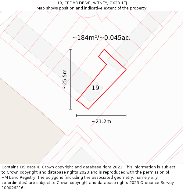 19, CEDAR DRIVE, WITNEY, OX28 1EJ: Plot and title map