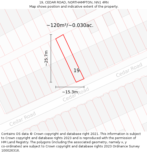 19, CEDAR ROAD, NORTHAMPTON, NN1 4RN: Plot and title map