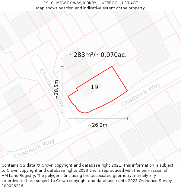 19, CHADWICK WAY, KIRKBY, LIVERPOOL, L33 4GB: Plot and title map
