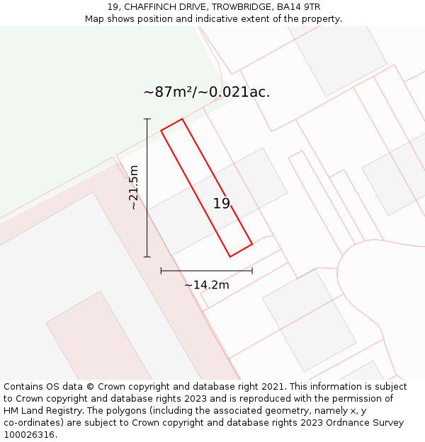 19, CHAFFINCH DRIVE, TROWBRIDGE, BA14 9TR: Plot and title map